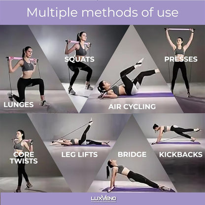 Pilates Bar with Resistance Band Bar Portable Pilates Studio, Pilates Equipment Home Pilates Kit for Full Body Workout, at Home Pilates Kit Exercise Pilates Set for Women and Men