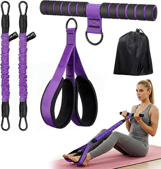 Multifunction Pedal Resistance Band with Handle, Upgraded 3 Tube Adjustable Foot Resistance Bands for Core, Arm, Legs, Body Puller Trainer - Pilates & Home Gym Equipment for Women Men Exercise