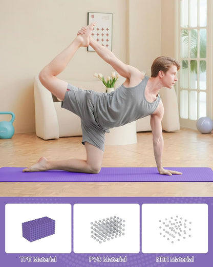 Yoga Mat TPE Exercise Mat Non-Slip 183X61X0.6Cm | Sweat Resistant Pilates Mat for Home Gym Workout, Lightweight Fitness Mat with Carry Strap for Women Men