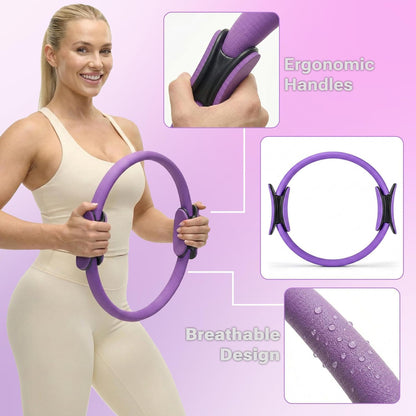 Pilates Premium Full Set 23 Pcs Pilates Equipment with Wrist Weights Pilates Essential Kit Yoga Kit Pilates Ring Mini Yoga Ball Resistance Bands Core Sliders Gift for Women